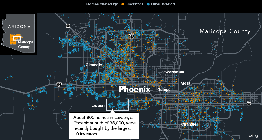 Εικόνα 5: Με πορτοκαλί οι ιδιοκτησίες της Blackstone και με γαλάζιο οι ιδιοκτησίες των ανταγωνιστών της στο Φοίνιξ της Αριζόνας. ΠΗΓΗ: Bloomberg